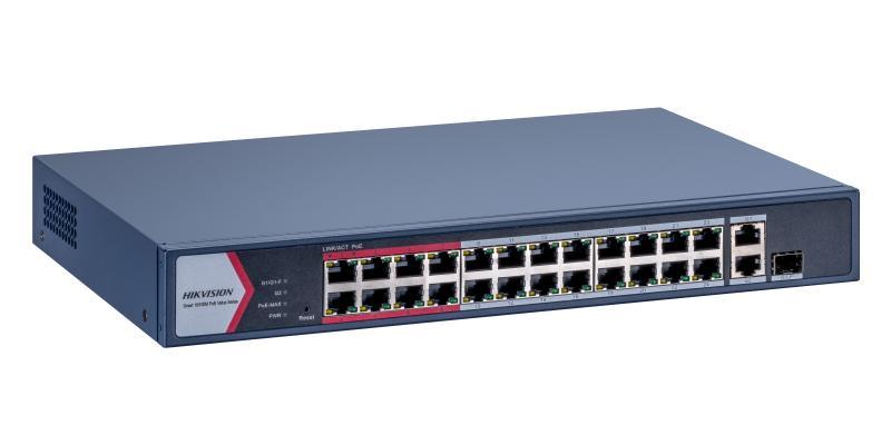 Switch PoE, 24 porturi, Hikvision DS-3E1326P-EI/M, 30W per port, 230W putere totala PoE, 6kV