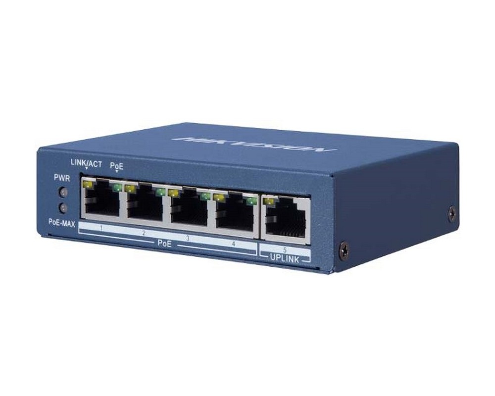 Switch PoE 4 porturi Gigabit, Hikvision DS-3E0505P-E, 60W, 10/100/1000 Mbps, carcasa metalica