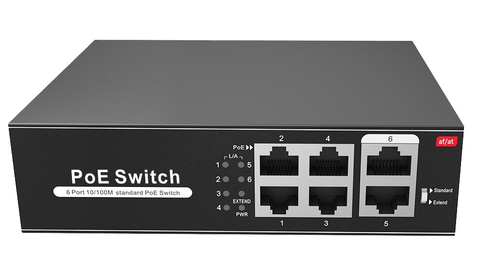 Switch 4 + 2 Porturi, 4x PoE+, 100 Mbps, 65W, distanta pana la 250m, SW0604POE-65-E