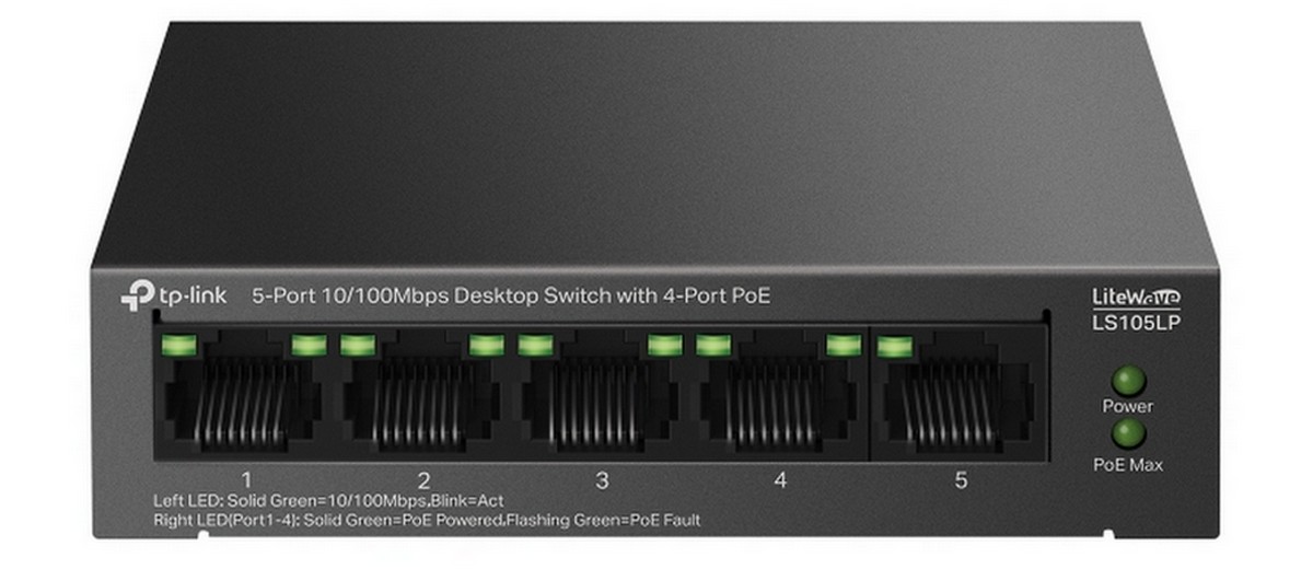 Switch PoE 5 porturi Tp-Link LS105LP, 4x porturi PoE, 1x port RJ45 10/100Mbps, max 41W, fara management