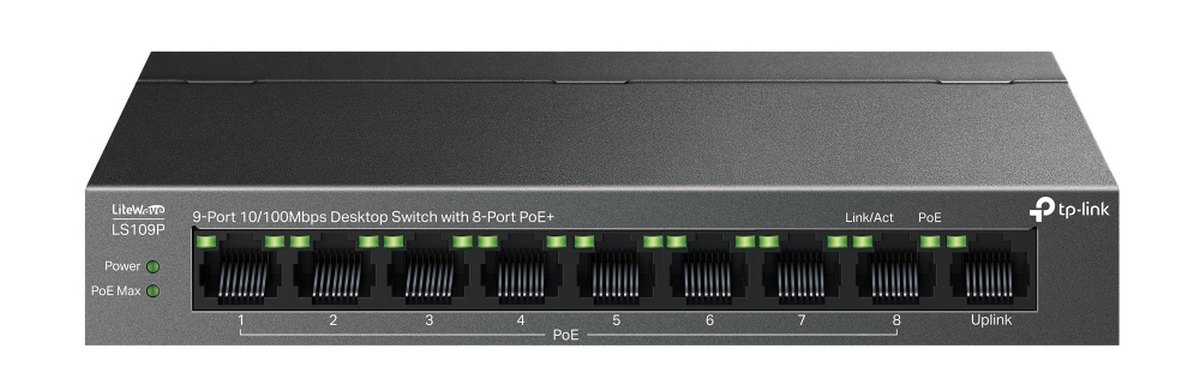 Switch PoE 9 porturi Tp-Link LS109P, 8x porturi PoE+, 1x port RJ45 10/100Mbps, max 63W, fara management