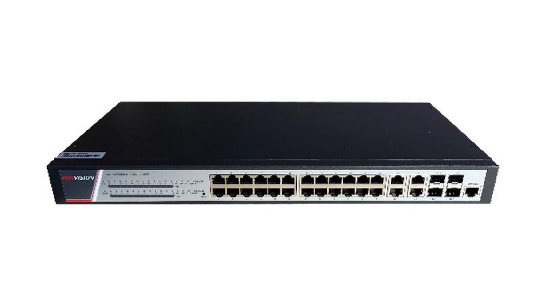 Switch PoE Hikvision DS-3E2528P, 24 porturi, cu management, 17W, Budget putere PoE 370W