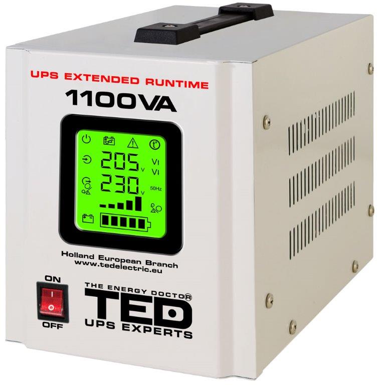 UPS pentru centrale termice pe lemn / gaz / 700W, 1100VA sinusoida Pura, transfer 6ms, TED000323