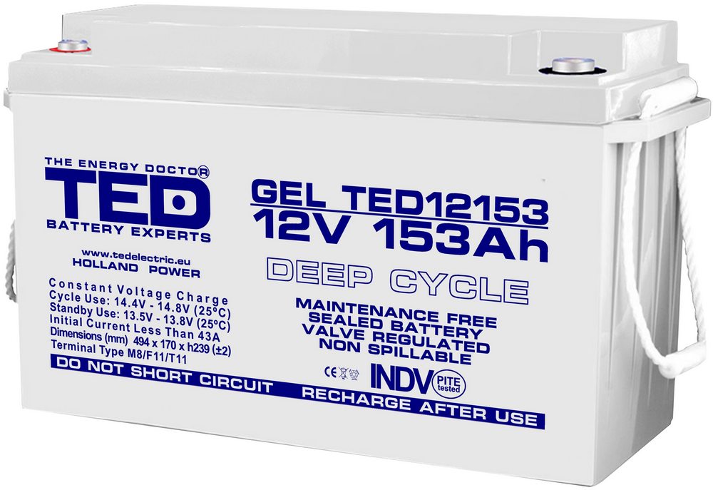 Baterie cu gel 12V, 153Ah, terminal M8, TED TED003515