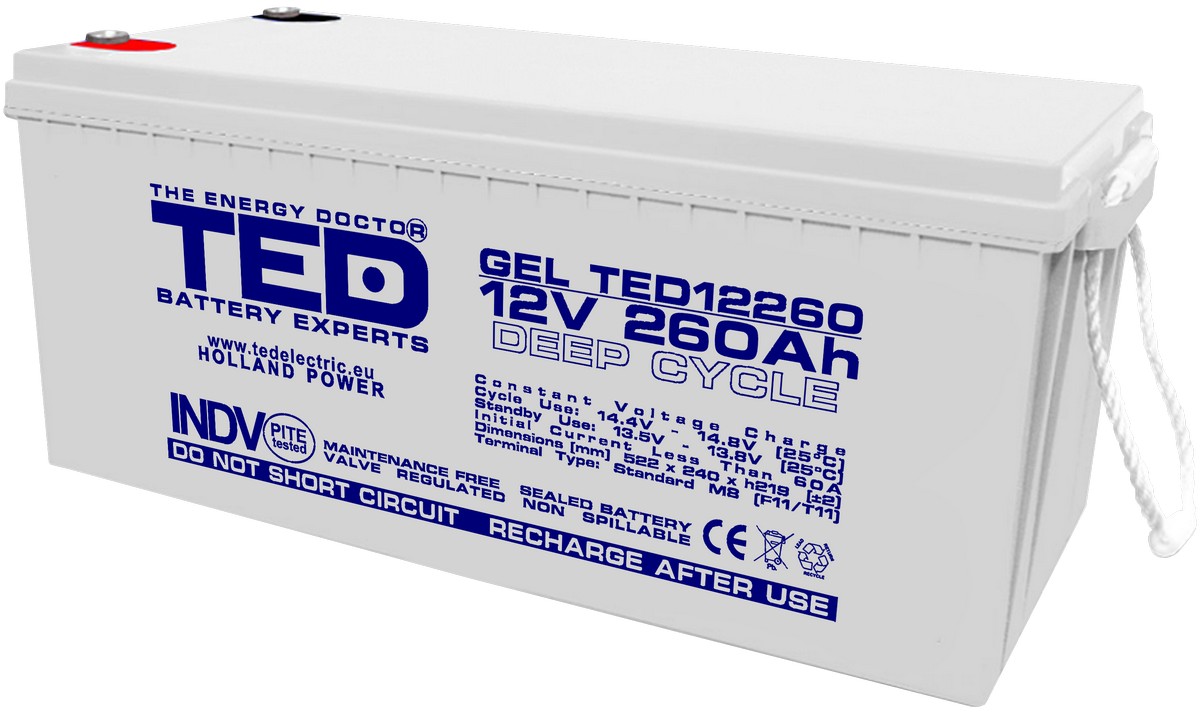 Baterie / Acumulator de mare capacitate, Profesional, 12V 260AH, pentru stocare energie, TED GEL 12260, TED003539