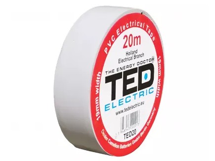 Banda izolatoare PVC, 20m x 19mm, pentru protectia si izolarea cablurilor, alb, TED TED004758