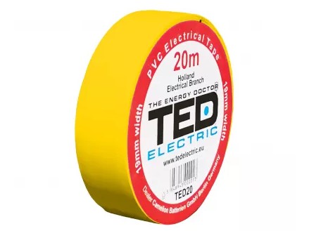 Banda izolatoare PVC, 20m x 19mm, pentru protectia si izolarea cablurilor, galben, TED TED004789