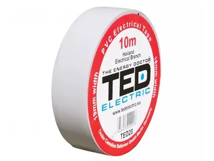 Banda izolatoare PVC 10m x 19mm, pentru protectia si izolarea cablurilor, alb, TED TED004826