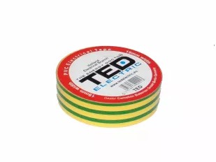 Banda izolatoare PVC 10m x 19mm, pentru protectia si izolarea cablurilor, galben-verde, TED TED004840