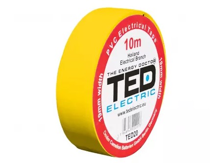 Banda izolatoare PVC 10m x 19mm, pentru protectia si izolarea cablurilor, galben, TED TED004857