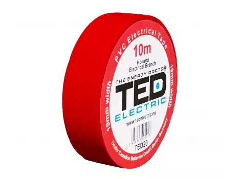 Banda izolatoare PVC 10m x 19mm, pentru protectia si izolarea cablurilor, rosu, TED TED004871