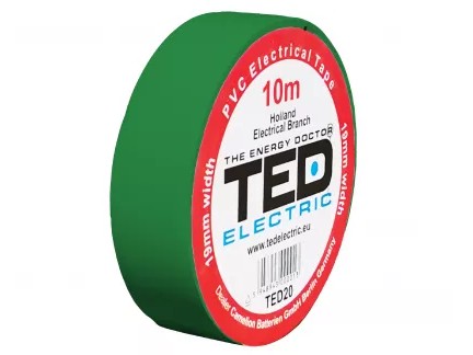 Banda izolatoare PVC 10m x 19mm, pentru protectia si izolarea cablurilor, verde, TED TED004888
