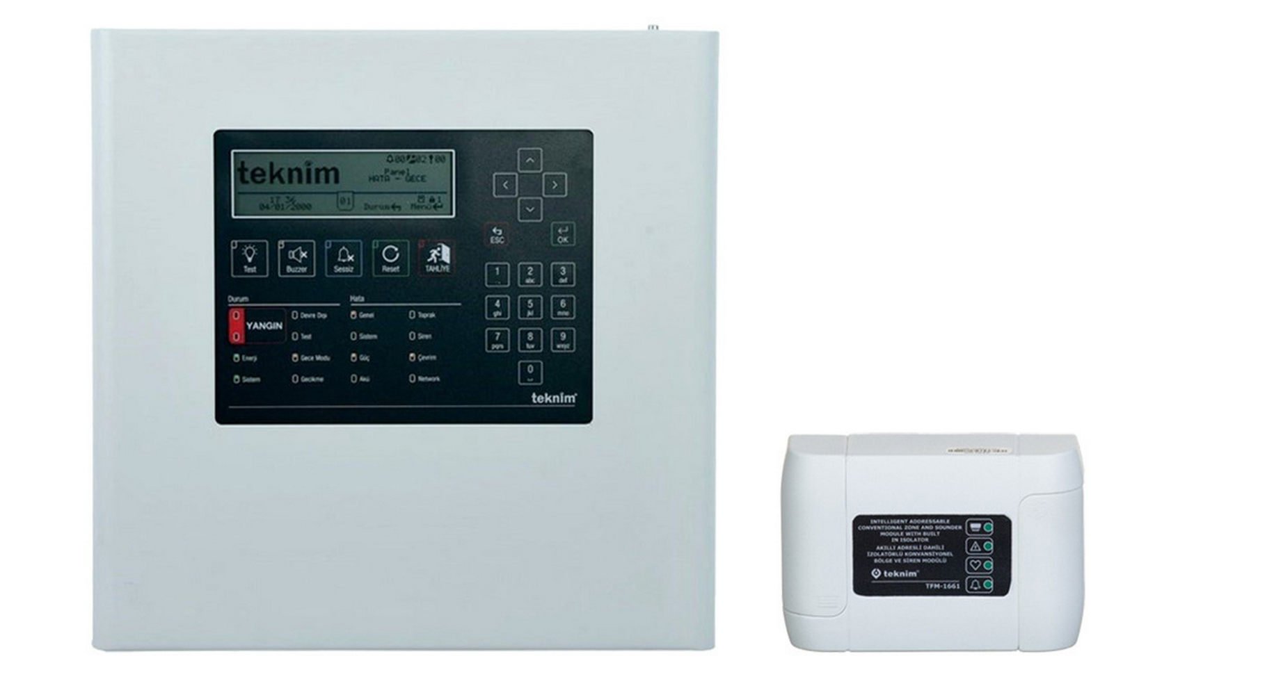 Kit centrala detectie incendiu adresabila, 2 bucle, 74 zone, si modul conversie, Teknim TFM-1661+TFP-2212