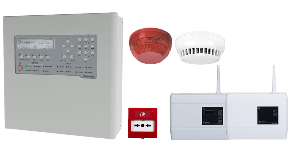 Centrala de incendiu adresabila, 1 bucla, 72 zone, 240 dispozitive, cu accesorii, Teknim TFP-2211+ACC