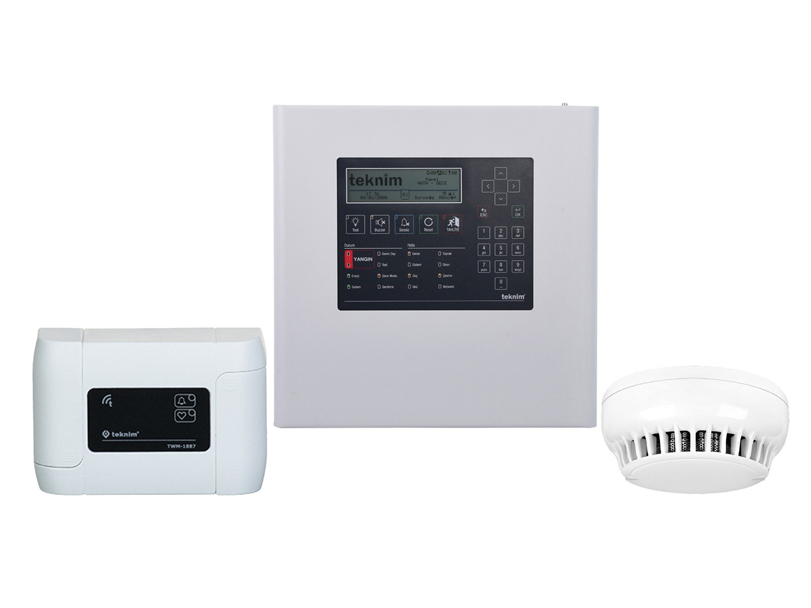 Kit Centrala detectie incendiu adresabila, 4 bucle, 74 zone, 508 dispozitive, modul conversie senzori si detector inteligent de fum, Teknim TFP-2214+ACC