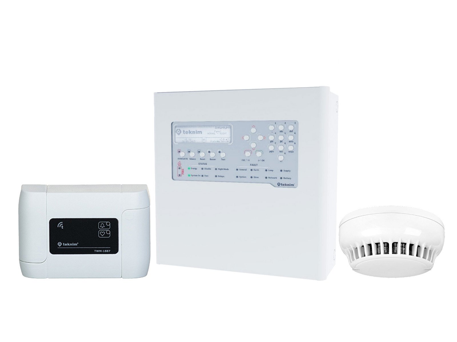 Kit centrala detectie incendiu adresabila, 4 bucle, 72 zone, modul conversie senzori si detector inteligent de fum, Teknim TFP-2214+ACC