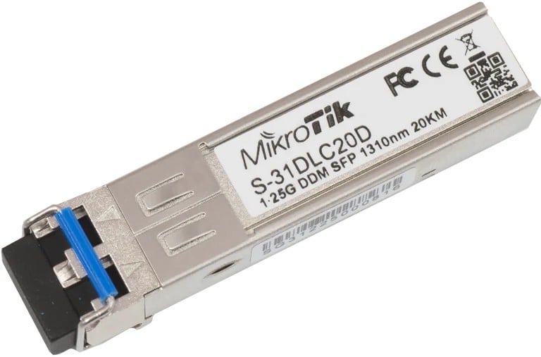 Modul SFP, fibra optica single-mode, MikroTik S-31DLC20D, 1.25G, 20km, conector Dual LC, 1310nm, DDM