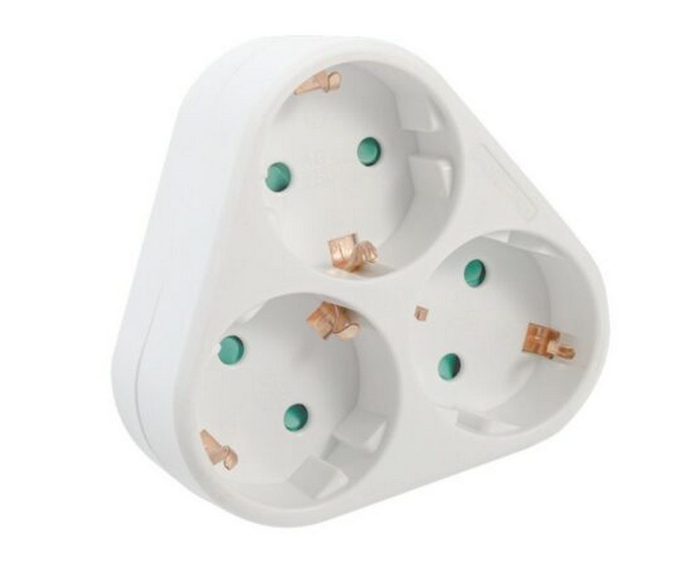 Triplu Stecher, 3500W, 16A, protectie copii, 3 prize Schuko, 1 stecher Schuko, Spacer, SPMS-3-WH