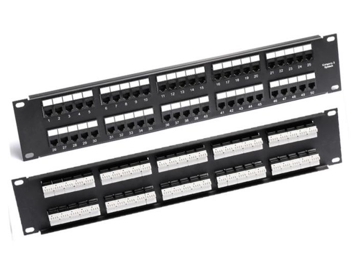 Patch panel 50 porturi CAT3, pentru rack de 19inch, 2U, neecranat,  Broun Group TS-PP-CAT3-50P