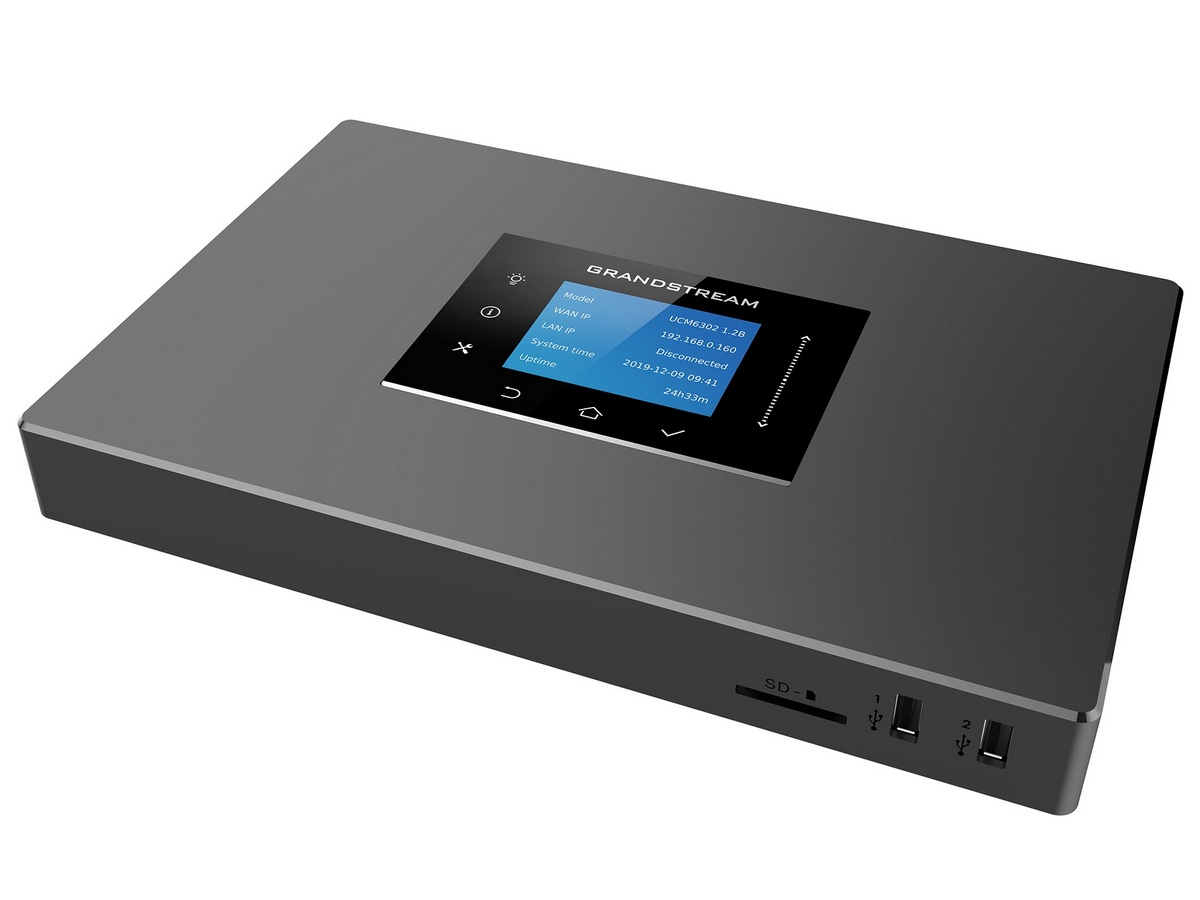 Centrala telefonica Grandstream IP PBX, 1000 utilizatori, ecran LCD, PoE+, 4x Rj11, 3x RJ45, 2x porturi USB, slot card SD,  UCM6302