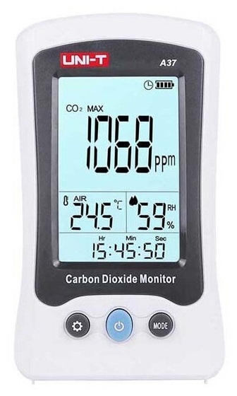 Detector standalone de CO2. temperatura si umiditate cu alarma sonora Unit-t A37