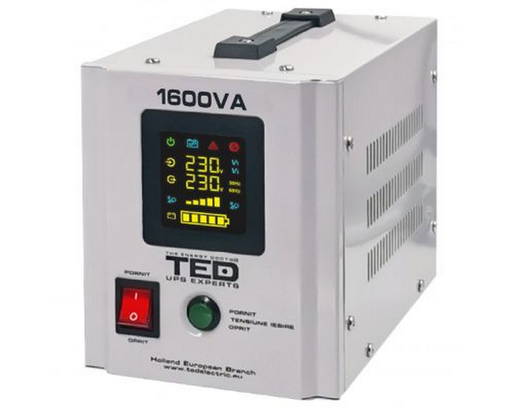 UPS de 1050W 1600VA cu unda sinusoidala pura, compatibil cu baterii de 12V, pentru centrale termice, TED, TED000330