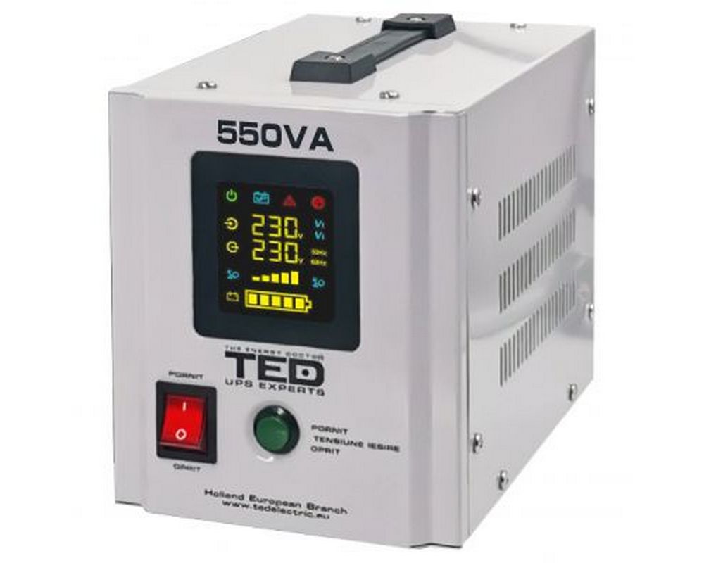 UPS de 300W 550VA cu unda sinusoidala pura, compatibil cu 2 baterii de 12V, pentru centrale termice, TED, TED000354
