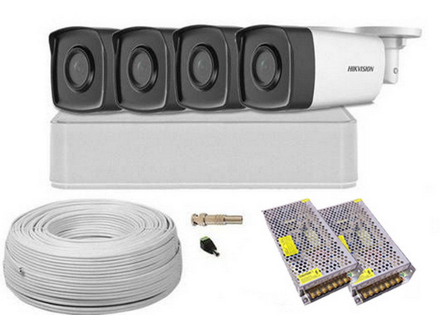 Kit 4 camere de exterior, FullHD, 80m IR, Hikvision, HIK-4E28-1TB-SHQ-CC