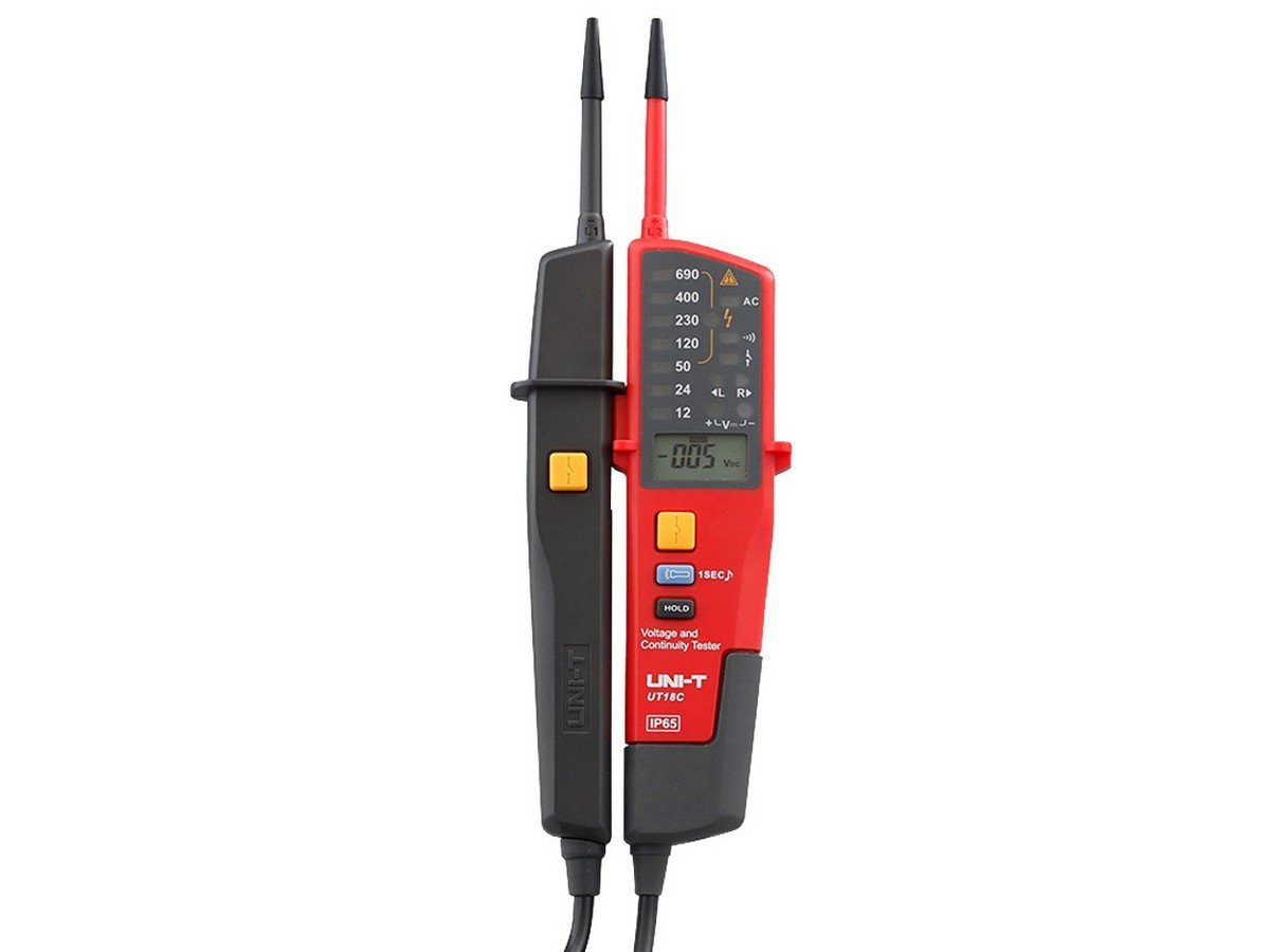 Tester pentru voltaj AC/DC, Cat3 690V, Cat4 600V, detectie polaritate, frecventa 50-400Hz, display LED, IP65, Unit-T UT18C