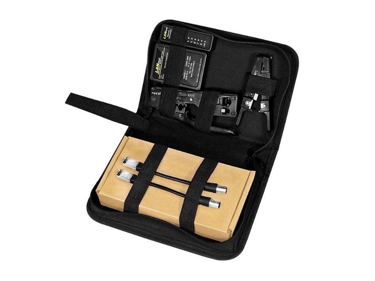 Trusa scule retelistica, cleste sertizare, cleste dezizolare, tester cabluri, conectori si adaptori, LogiLink WZ0070