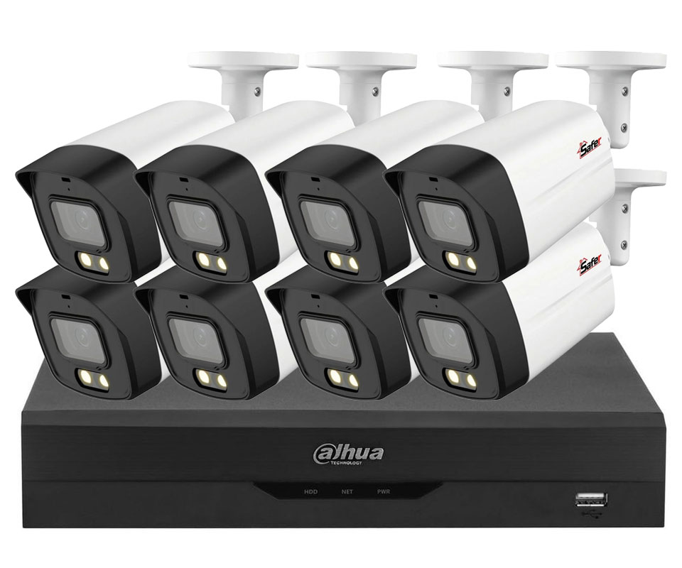 Kit de supraveghere 8 camere exterior 5MP, LED alb 40 metri, Audio si DVR 8 canale, Dahua XVR8X2MP-LED